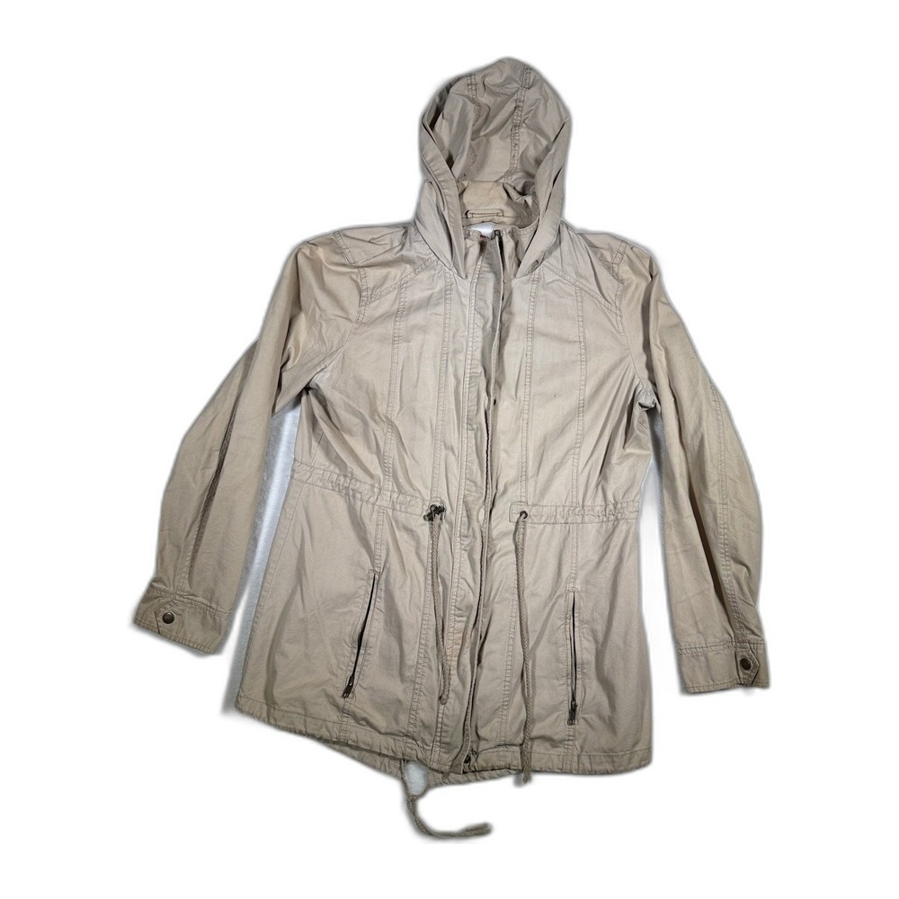 BONGO Women's Khaki Utility Anorak‎ Jacket Hooded Drawstring Pockets XL